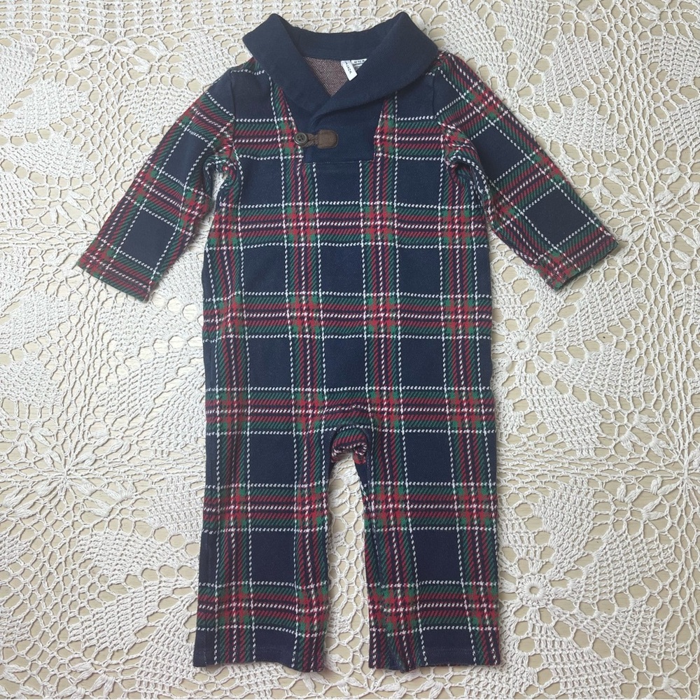 Janie and Jack Baby Boy 12-18 Months Holiday Collectors Plaid Romper